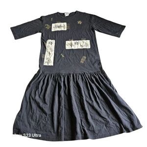 Scribbles Rare black hand painted midi dress fits Sz L